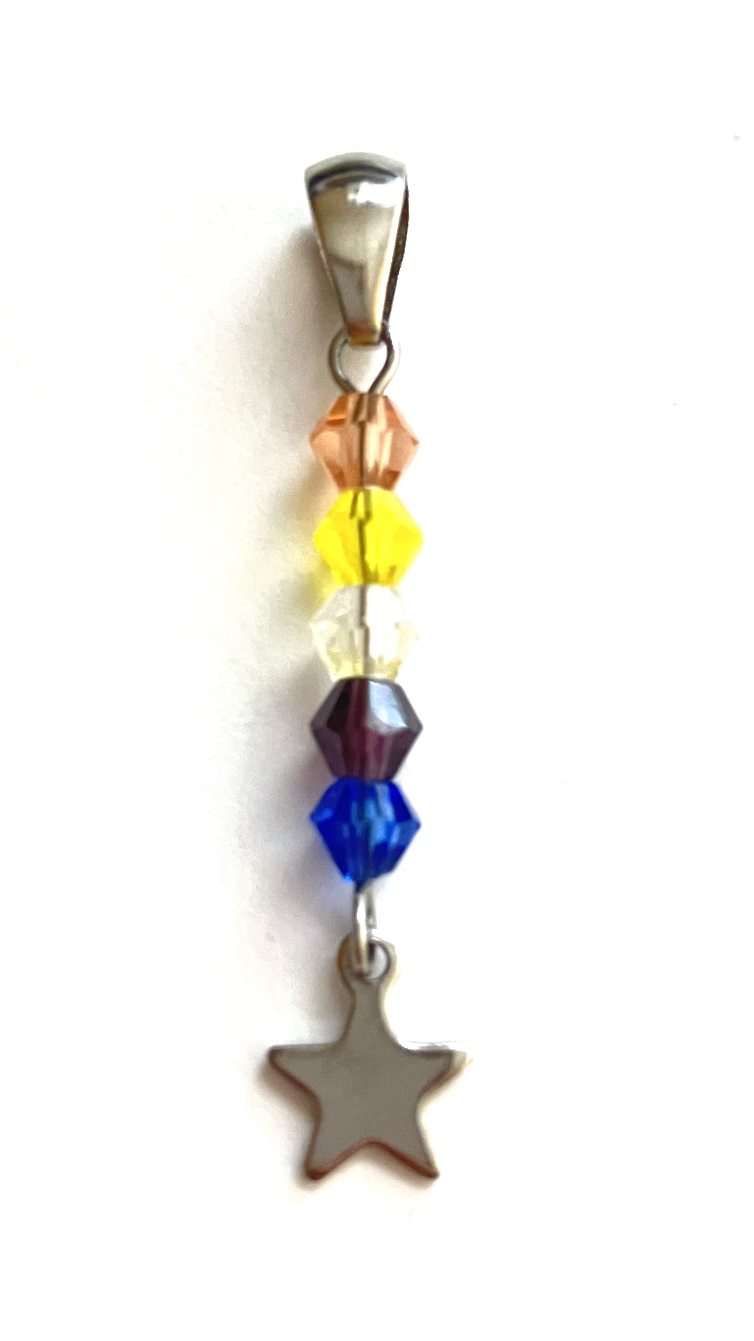 4mm bicone bead necklace charm of the bigender pride flag.