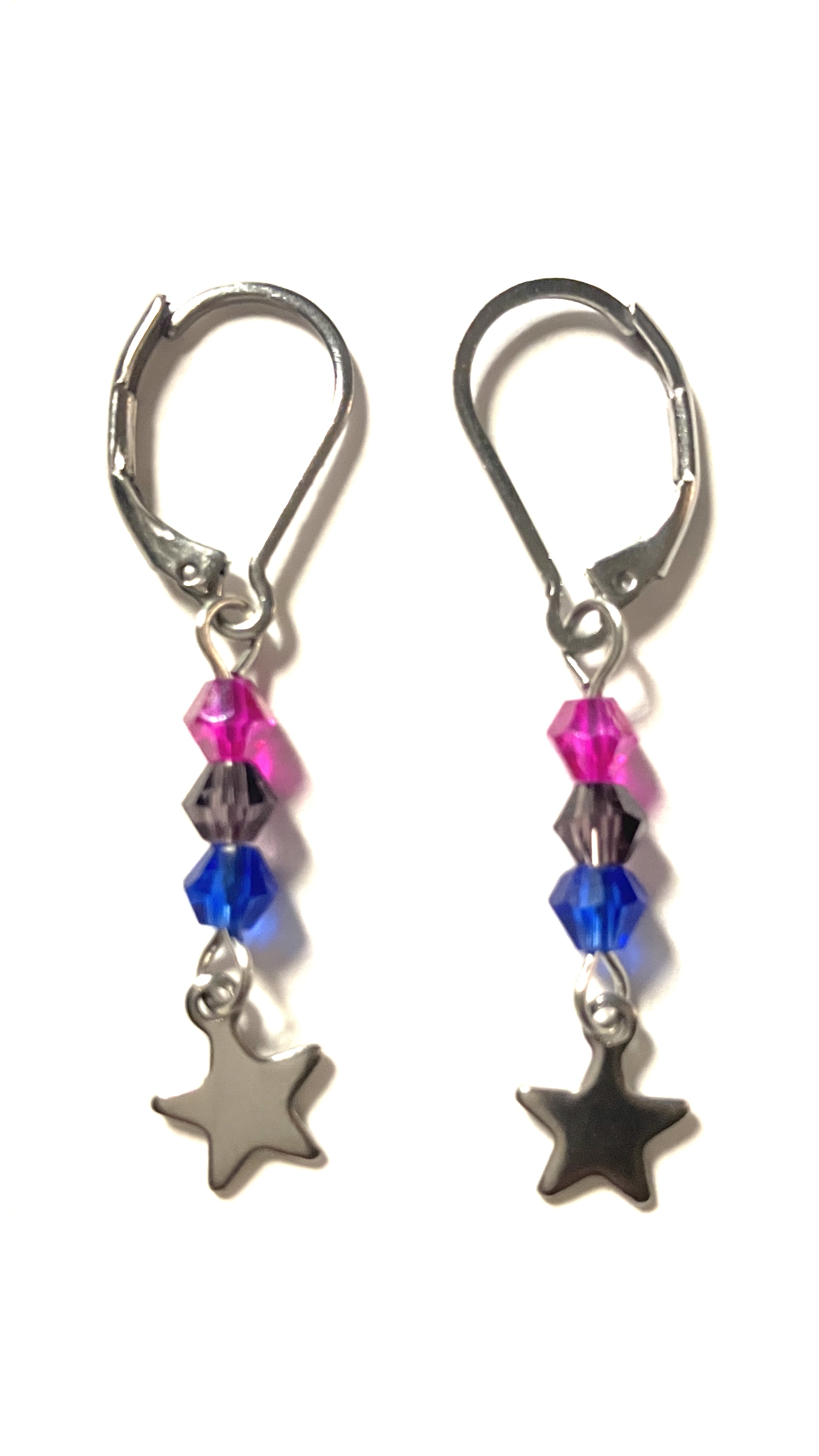 4mm bicone earrings of the bisexual pride flag.