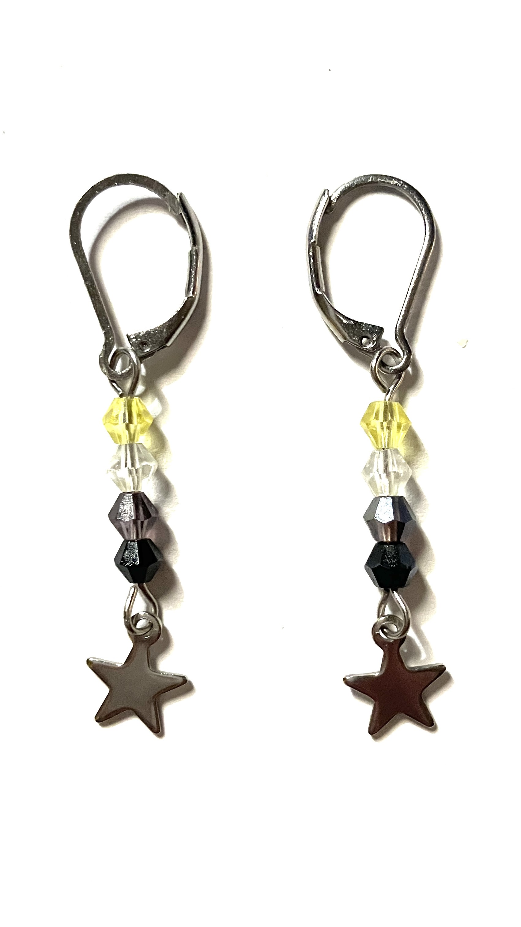 4mm bicone earrings of the nonbinary pride flag.