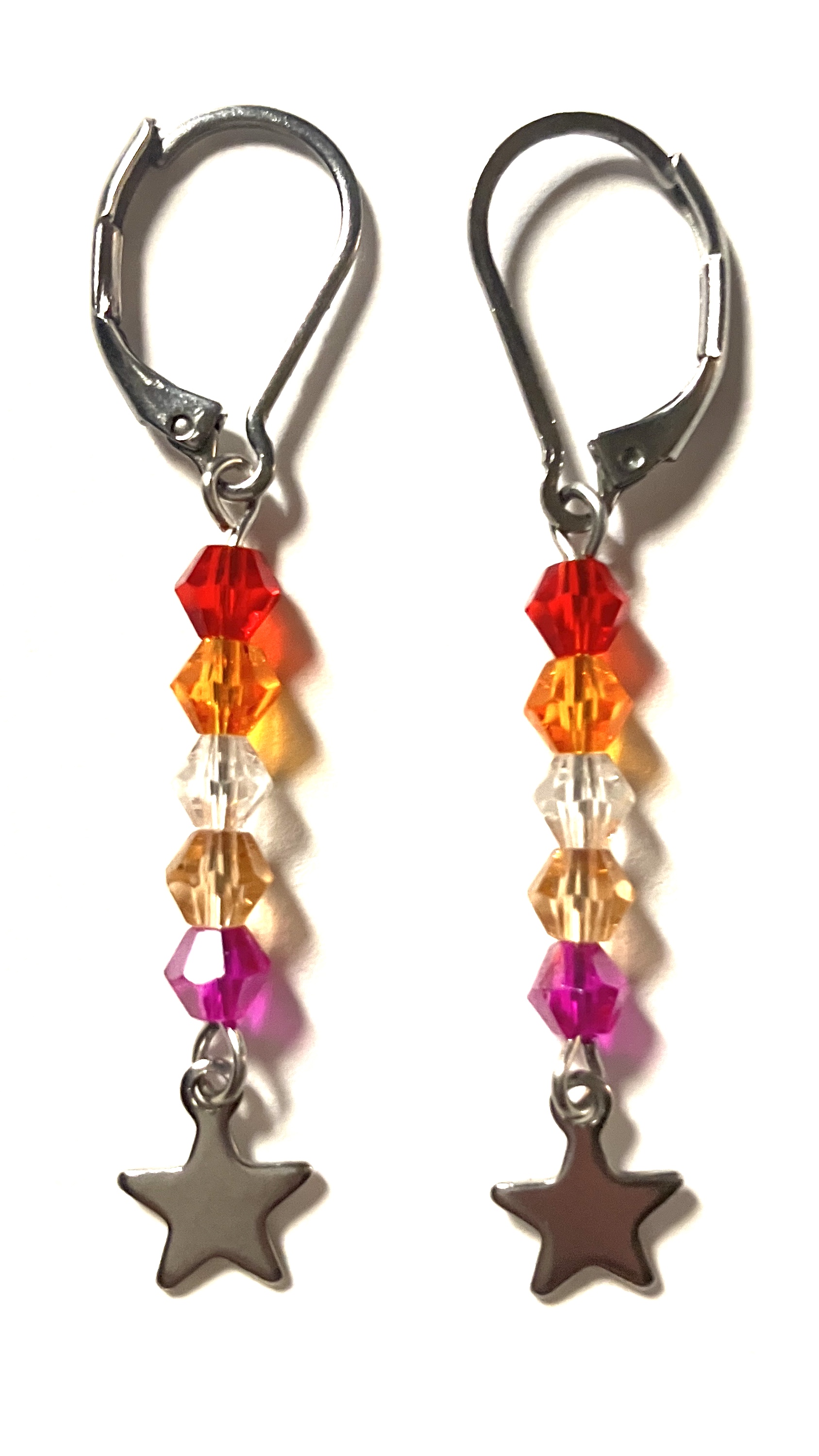 4mm bicone earrings of the 5-stripe lesbian pride flag.