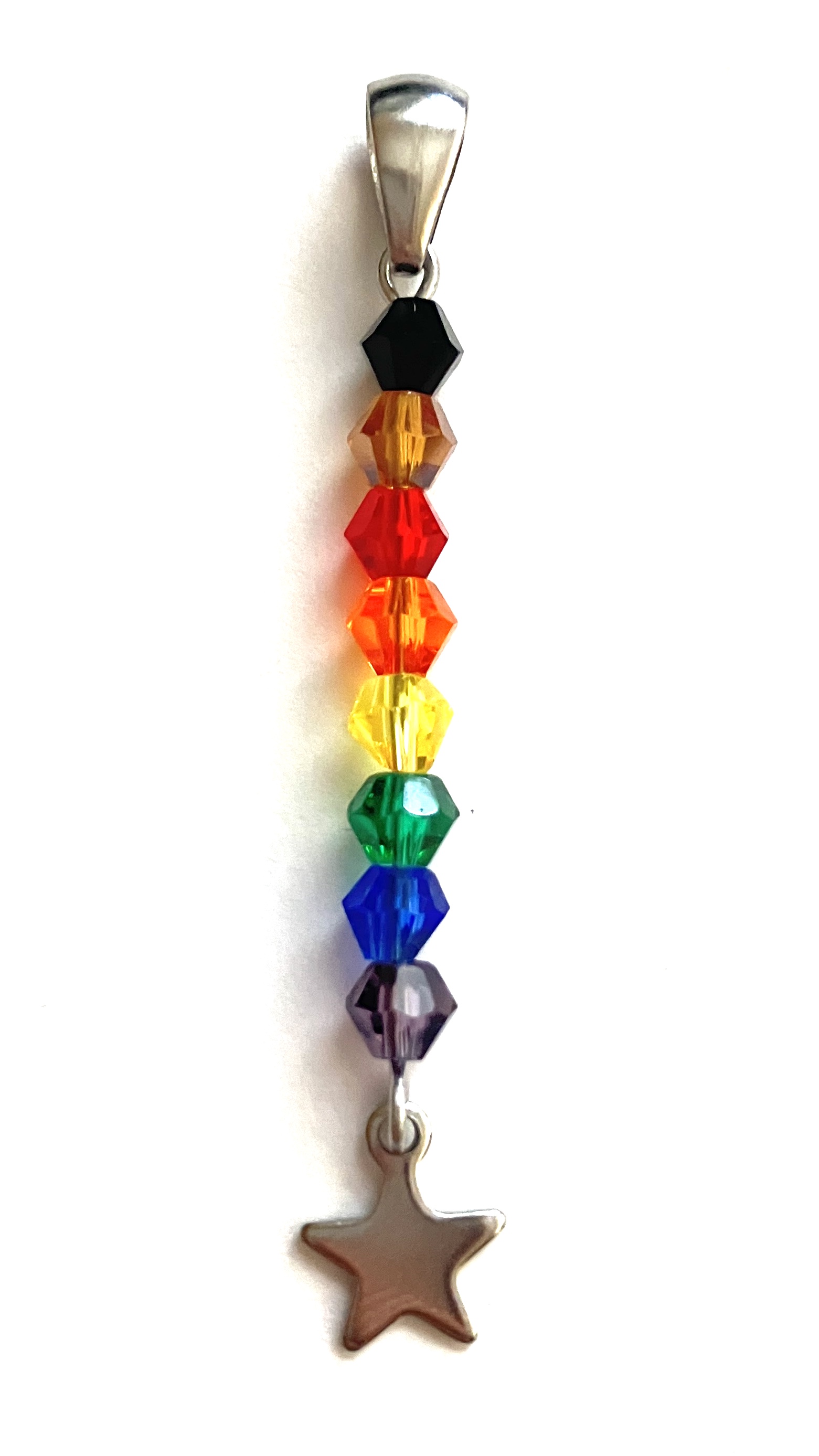 4mm bicone bead necklace charm of the Philadelphia rainbow flag.