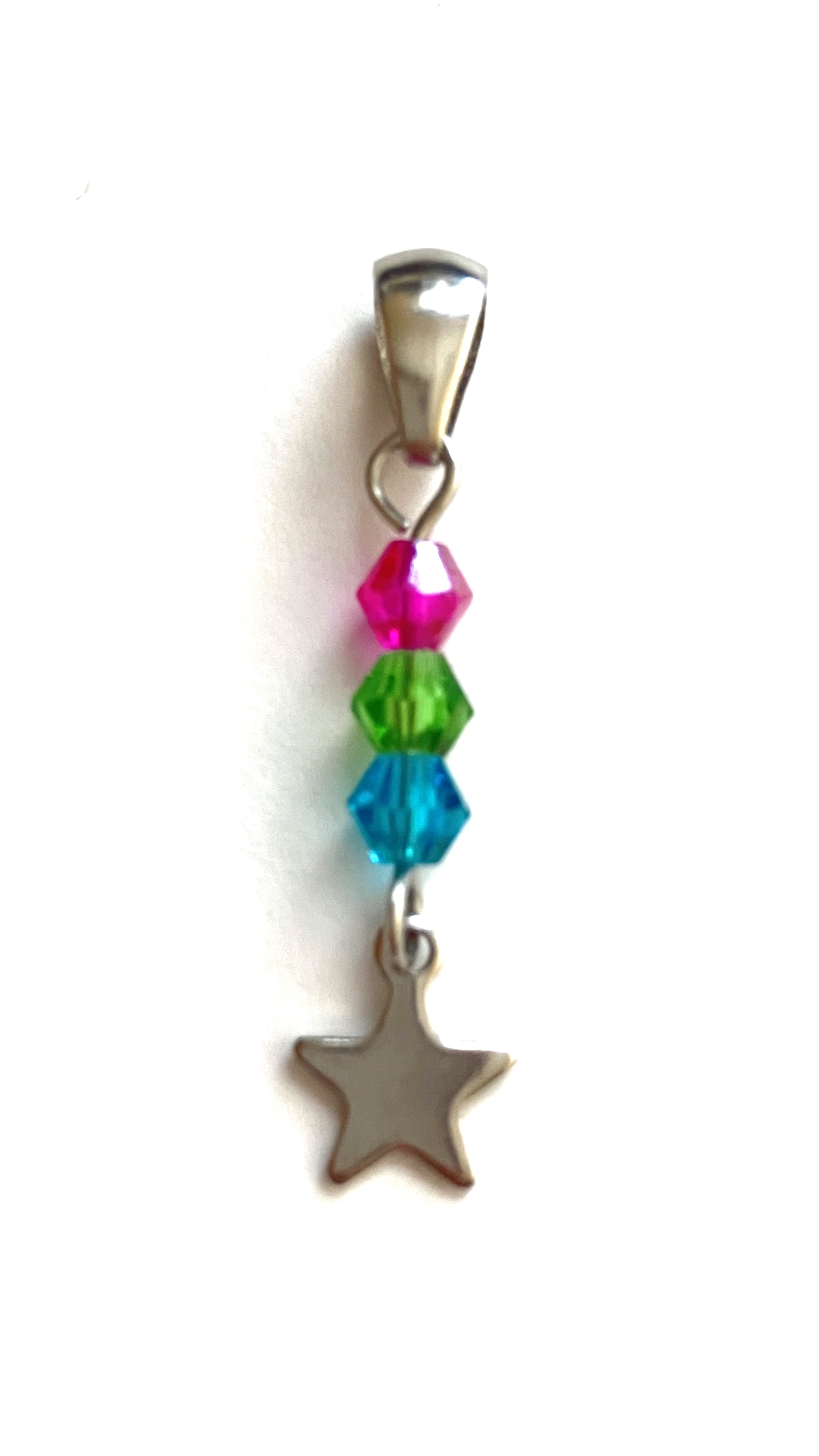4mm bicone bead necklace charm of the polysexual pride flag.