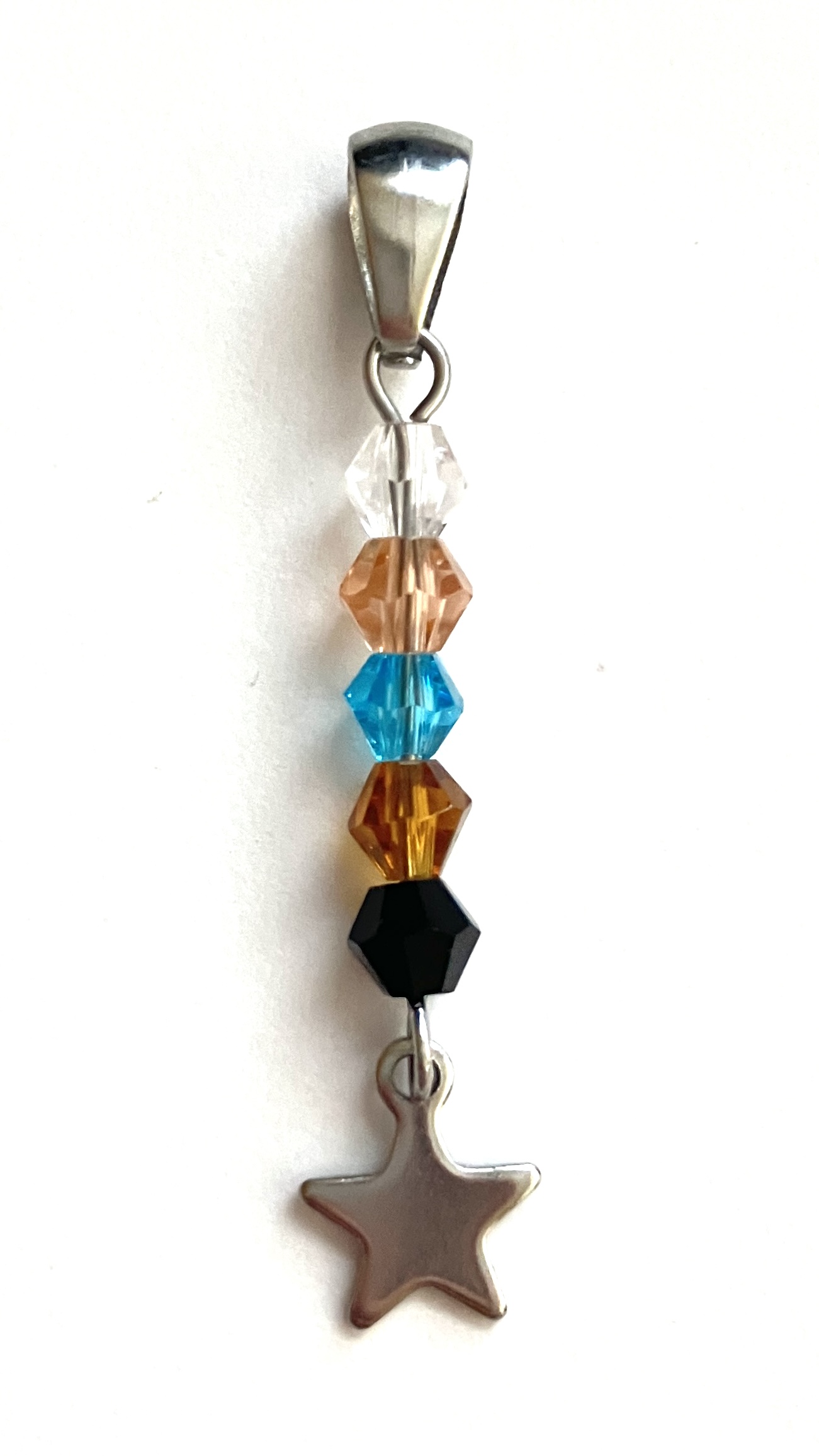4mm bicone bead necklace charm of the shortened progress pride flag.