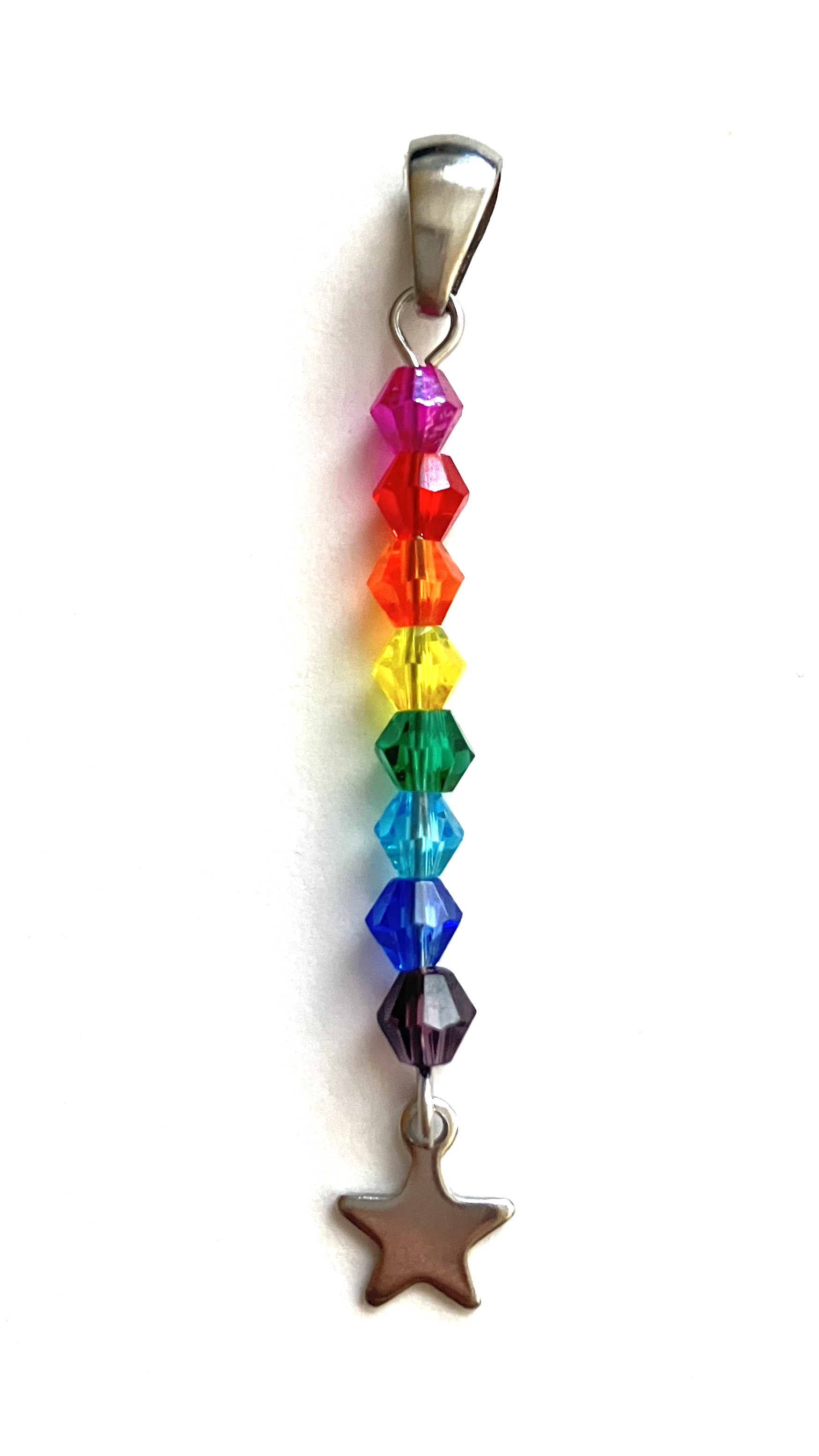4mm bicone bead necklace charm of the original eight-striped rainbow flag.