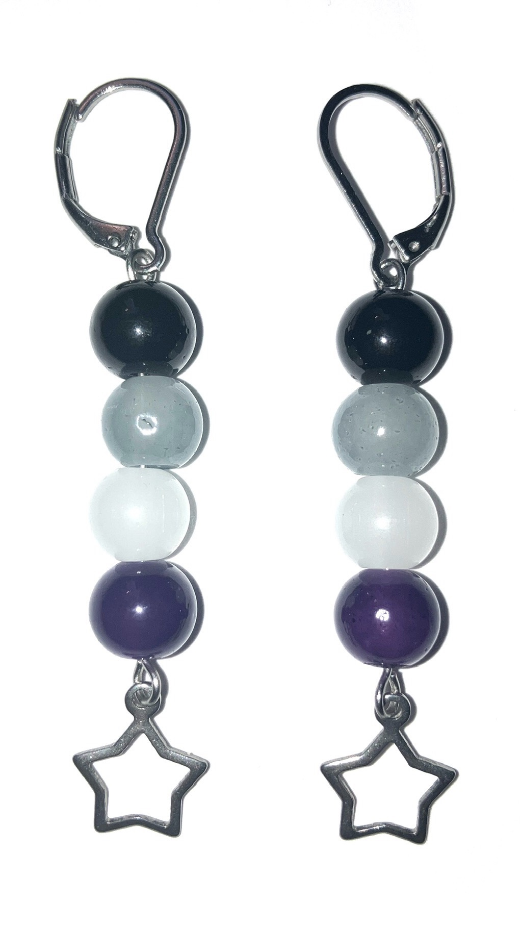 4mm bicone earrings of the asexual pride flag.