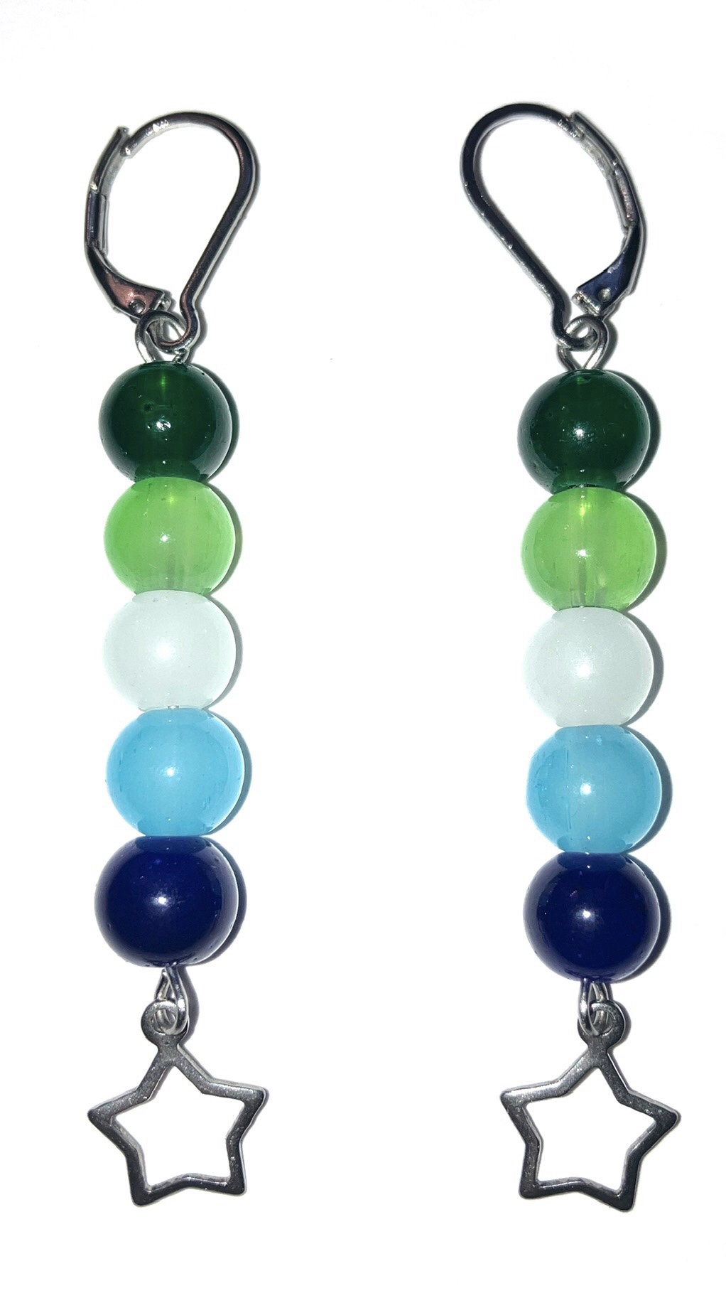 4mm bicone earrings of the 5-stripe gay man pride flag.
